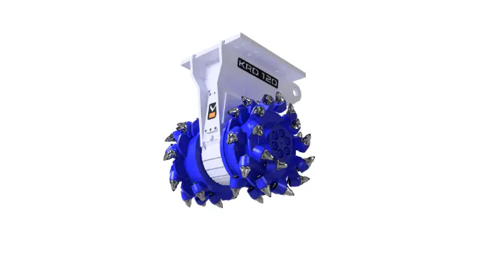 Fraise hydraulique pour tranchée en roche sur pelle hydraulique